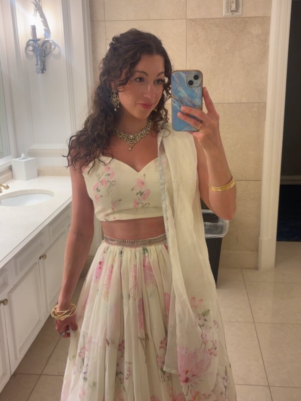 White and Pink Lehenga - Women's Small